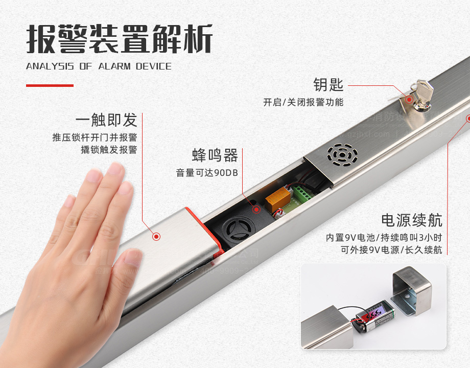 金捍力蜂鳴報(bào)警逃生門鎖報(bào)警裝置解析