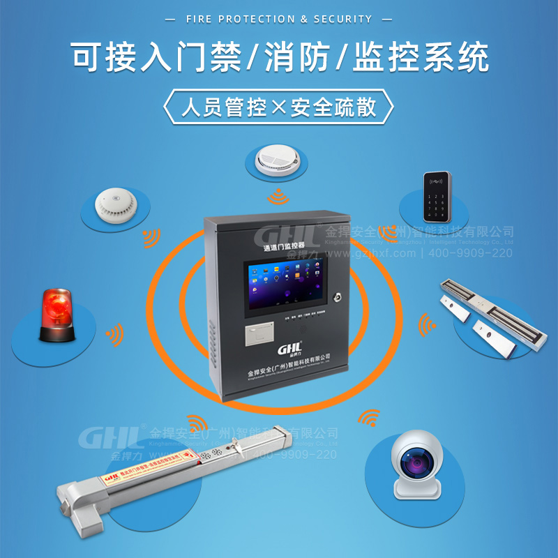 消防聯(lián)動(dòng)報(bào)警推桿鎖 門禁式逃生門鎖 安全控制與報(bào)警逃生門鎖系統(tǒng) 金捍力